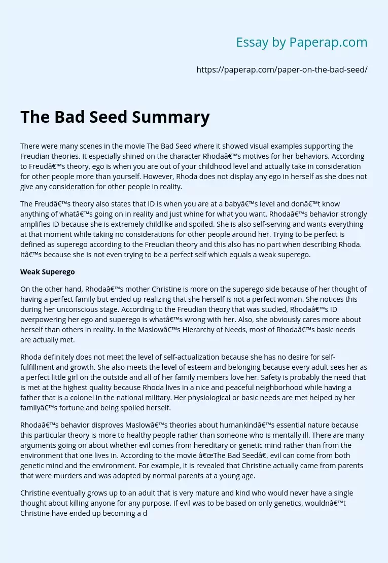 The Bad Seed Summary