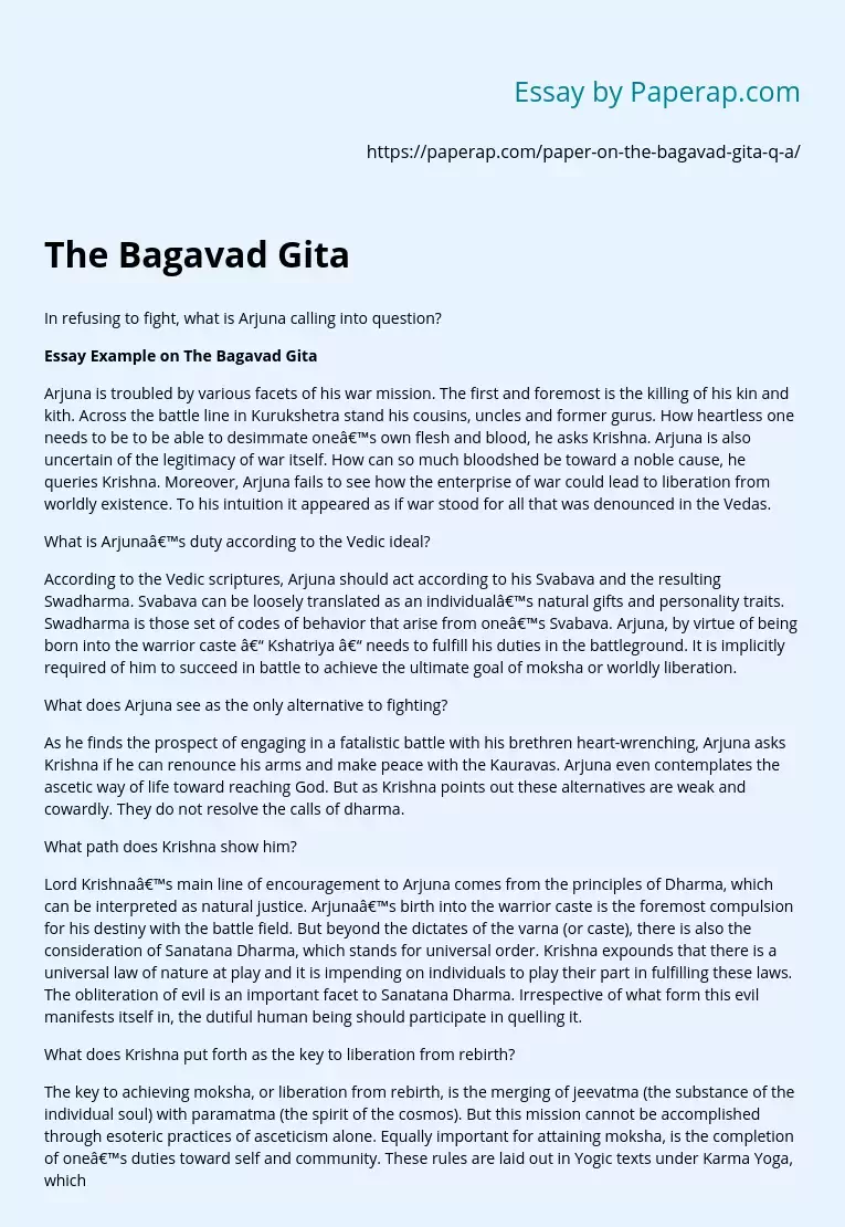 The Bagavad Gita Essay