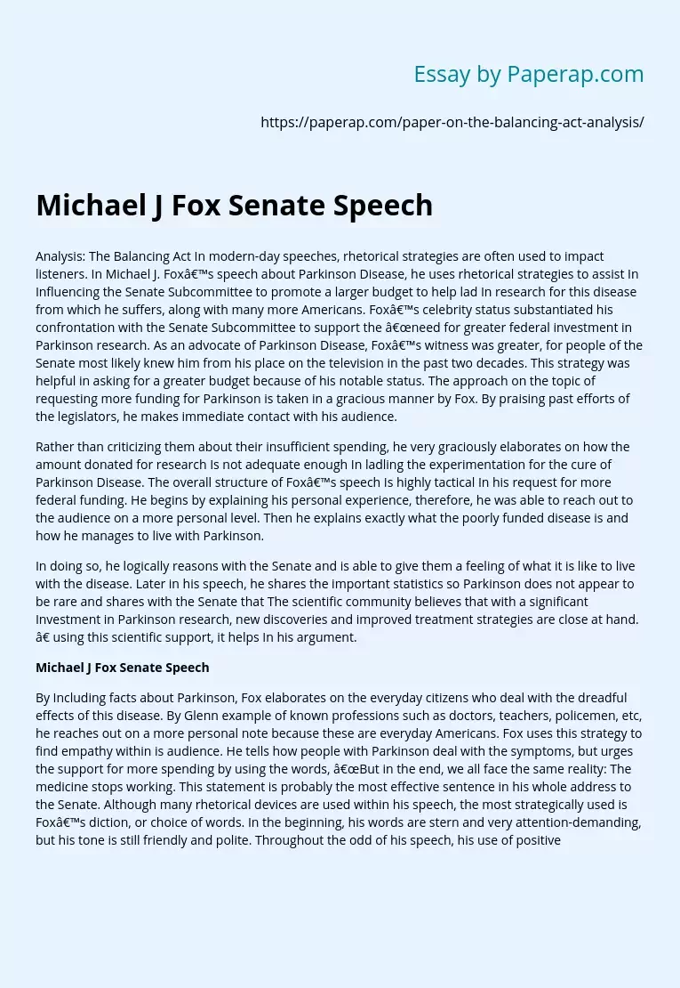 Michael J Fox Senate Speech