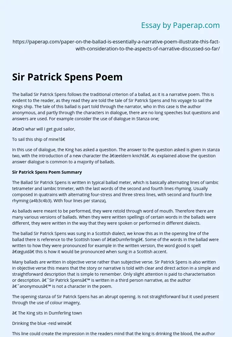 Sir Patrick Spens Poem