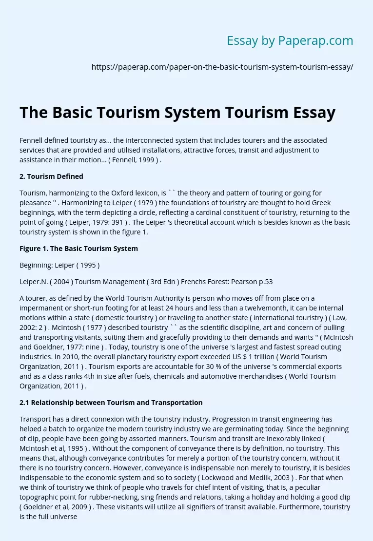 The Basic Tourism System Tourism Essay
