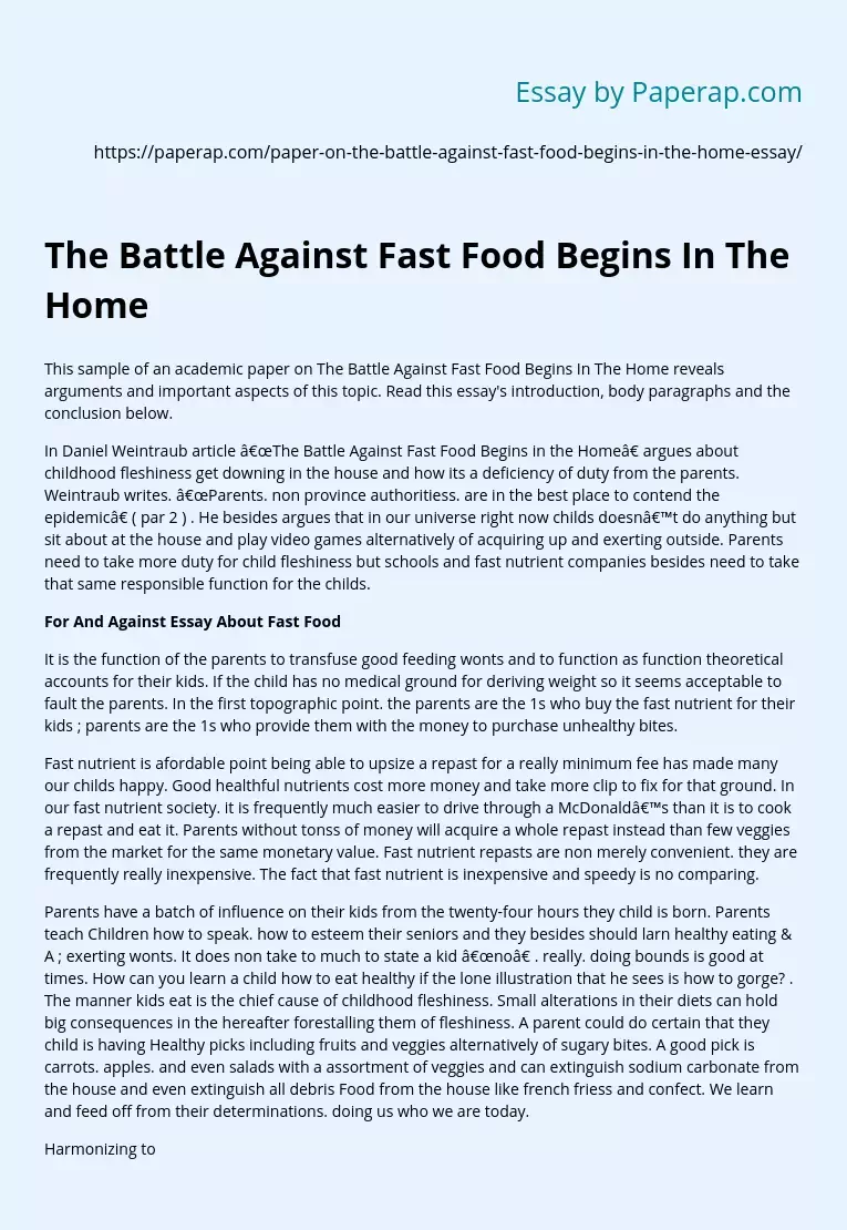 The Battle Against Fast Food Begins In The Home