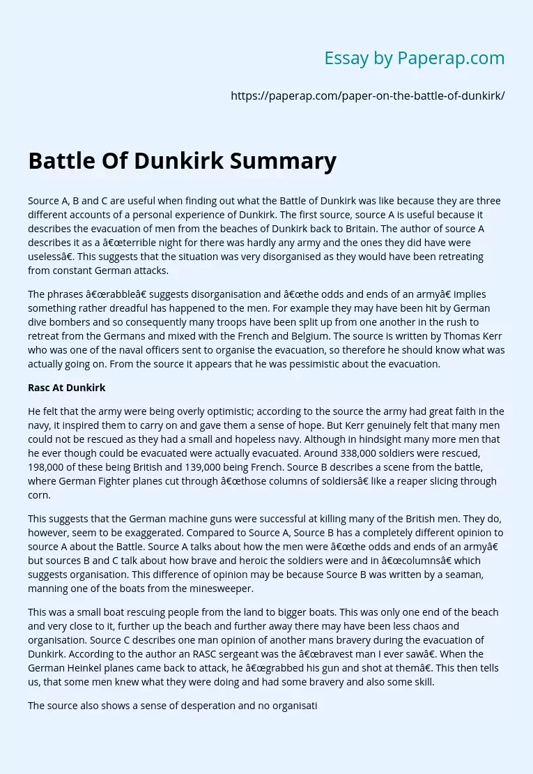 Battle Of Dunkirk Summary