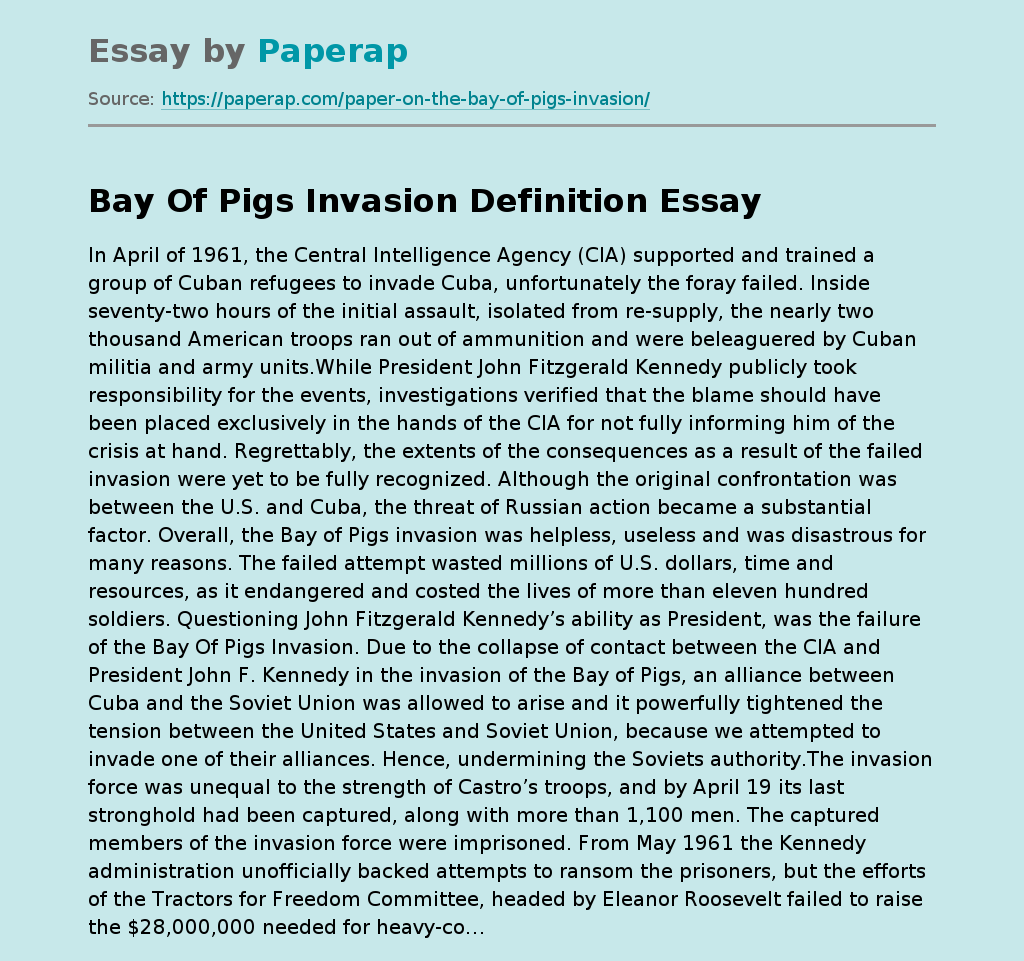 Bay Of Pigs Invasion Definition