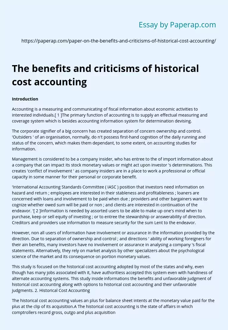 The Benefits and Criticisms of Historical Cost Accounting