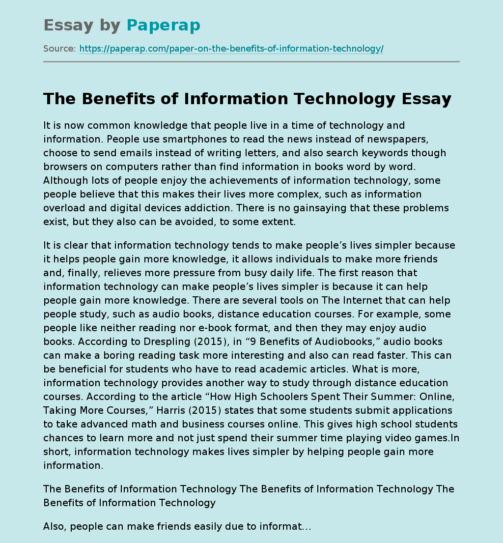 essay on technology benefits