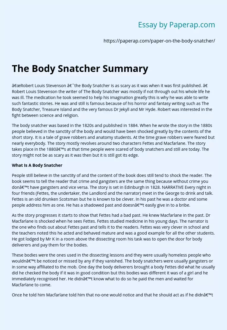 The Body Snatcher Summary