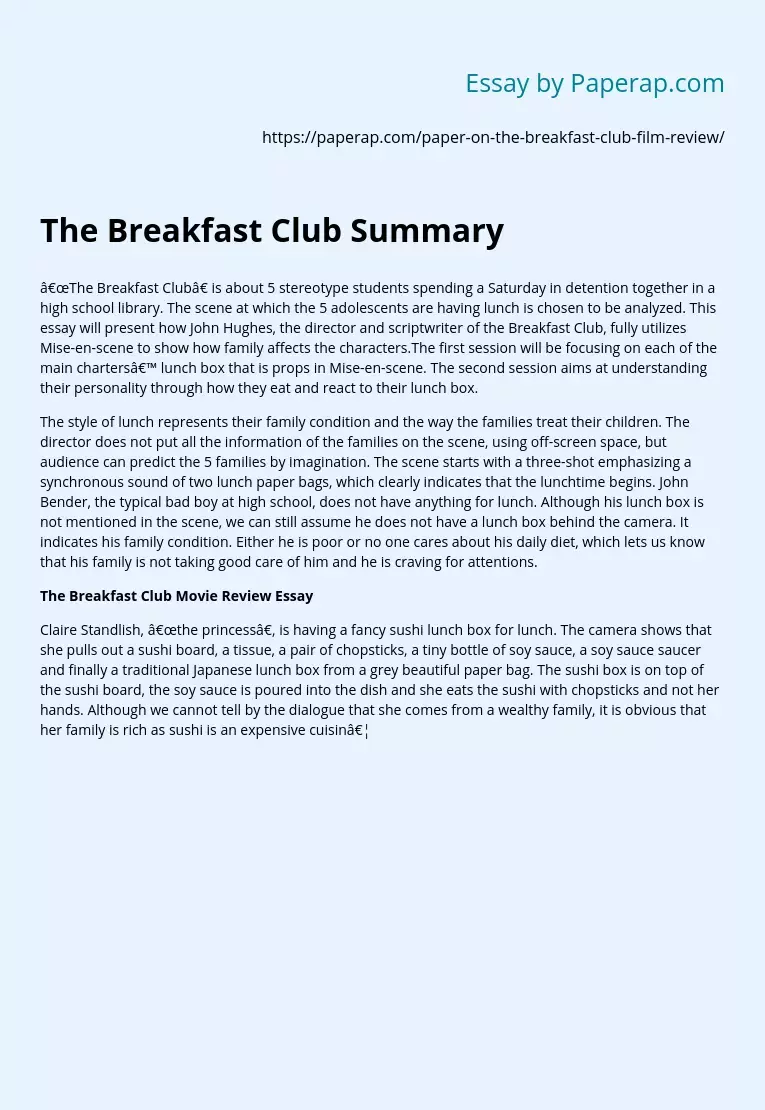 Реферат: The Breakfast Club Essay Research Paper FILM