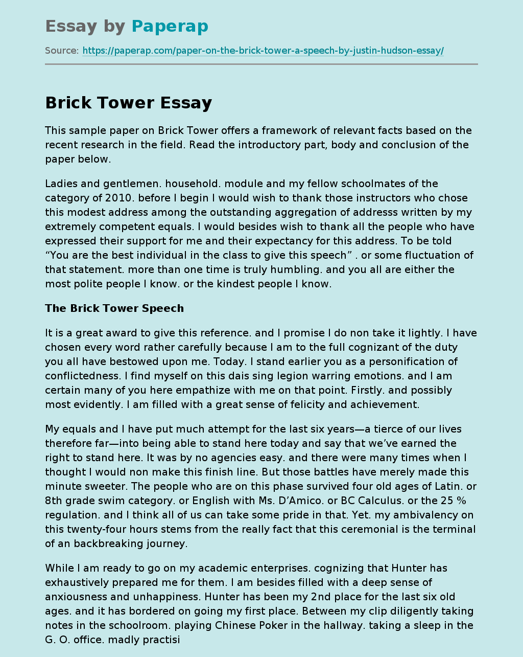 The Brick Tower Speech