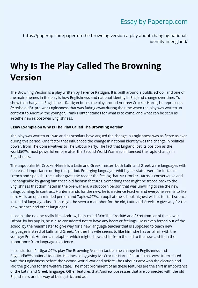 Why Is The Play Called The Browning Version