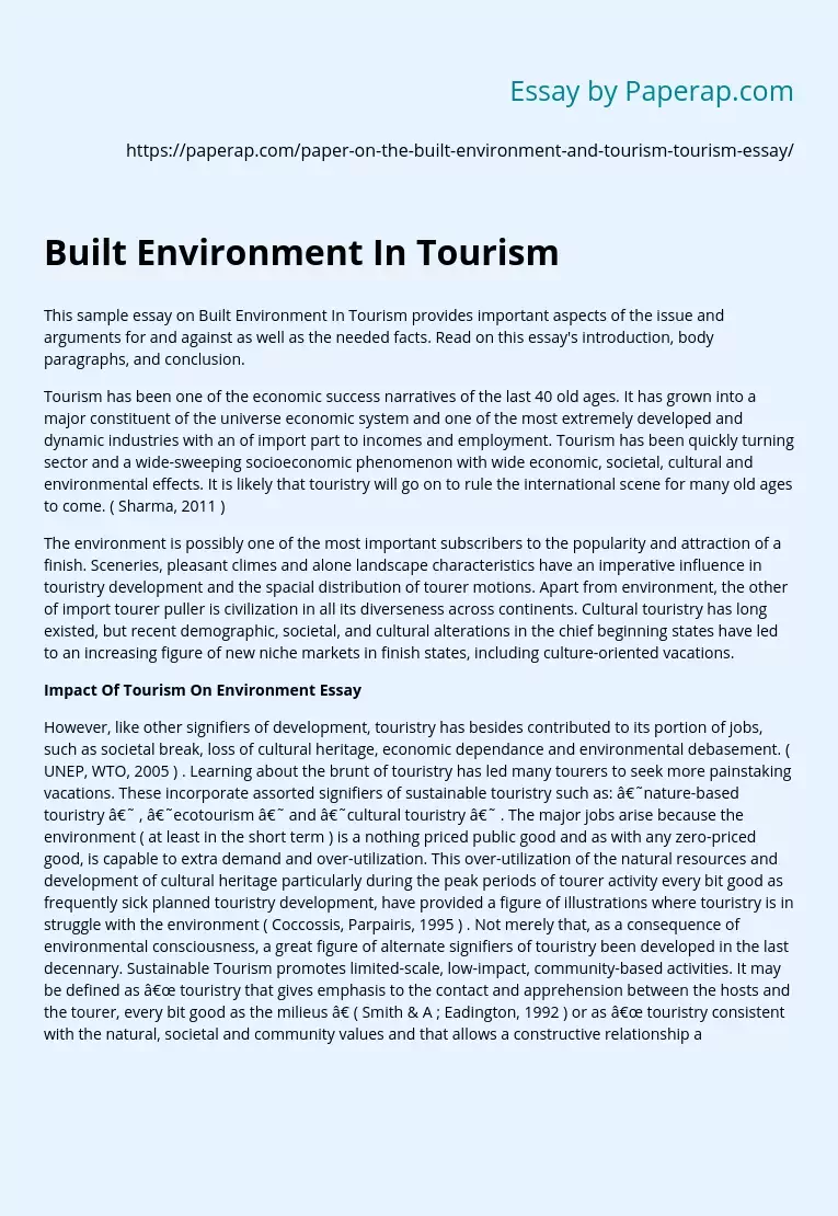 Built Environment In Tourism