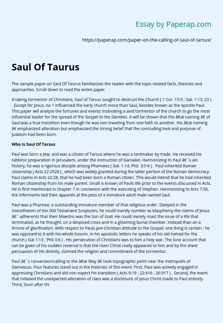 Facts and Theories About Saul Taurus