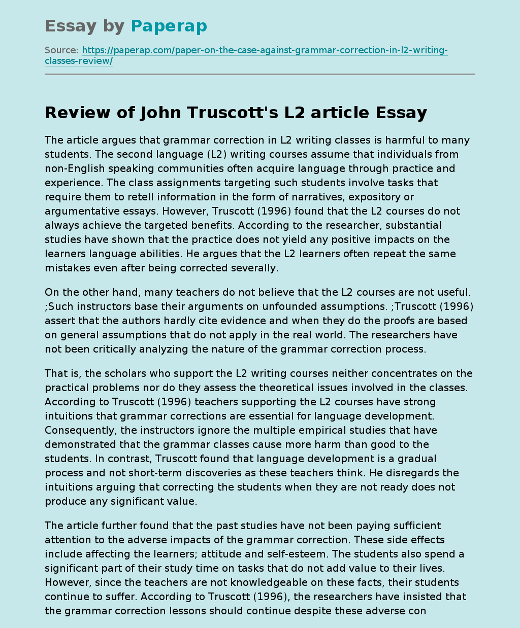 Review of John Truscott's L2 article
