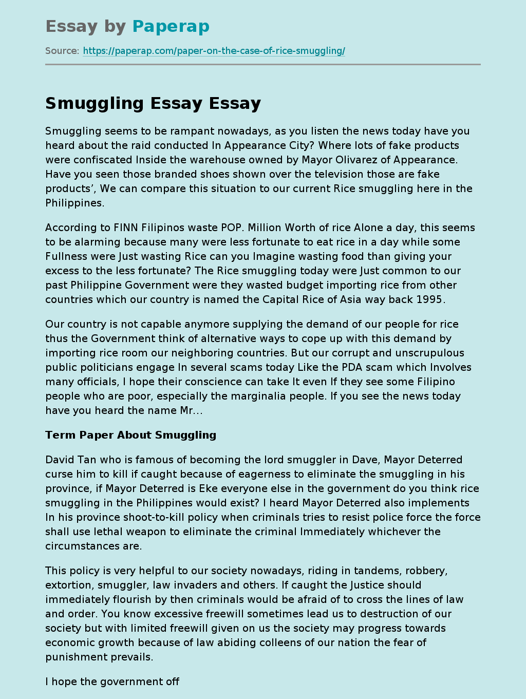 essay on smuggling with quotations