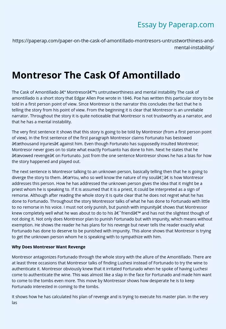 Montresor The Cask Of Amontillado