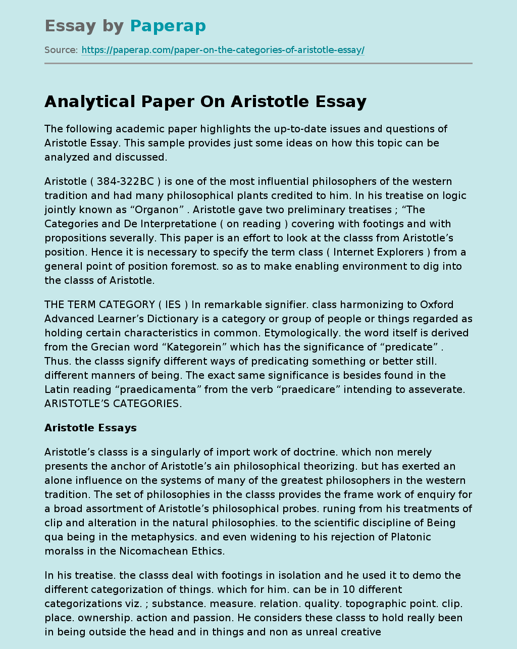 Analytical Paper On Aristotle