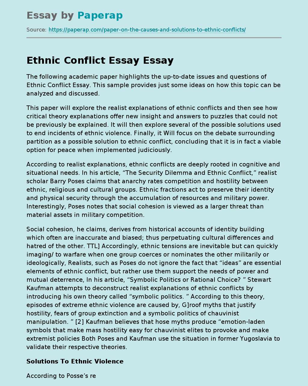 Solutions To Ethnic Violence