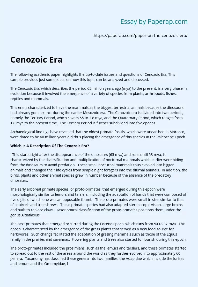 Cenozoic Era Issues and Questions