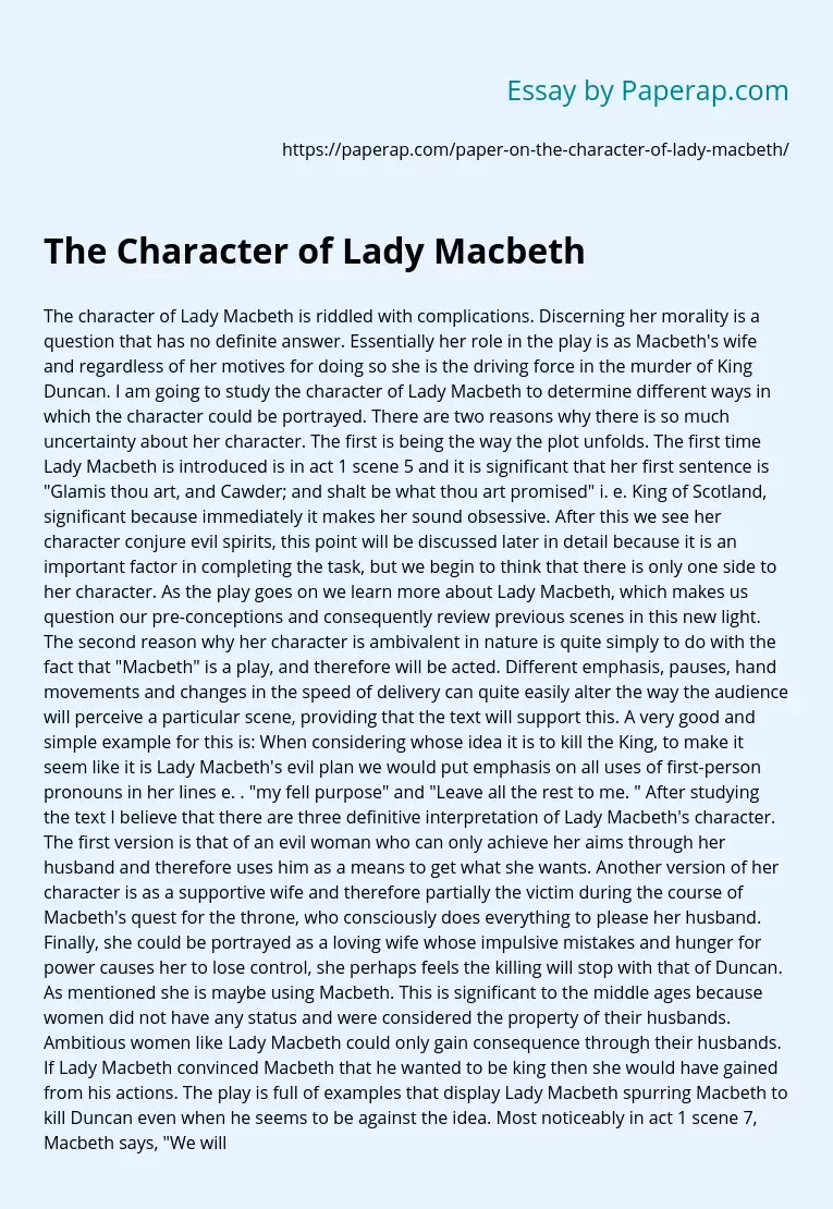 Реферат: The Characterization Of Lady Macbeth Essay Research