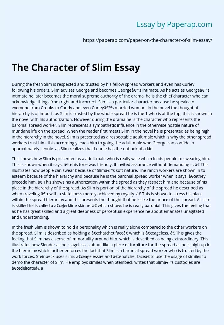 The Character of Slim Essay