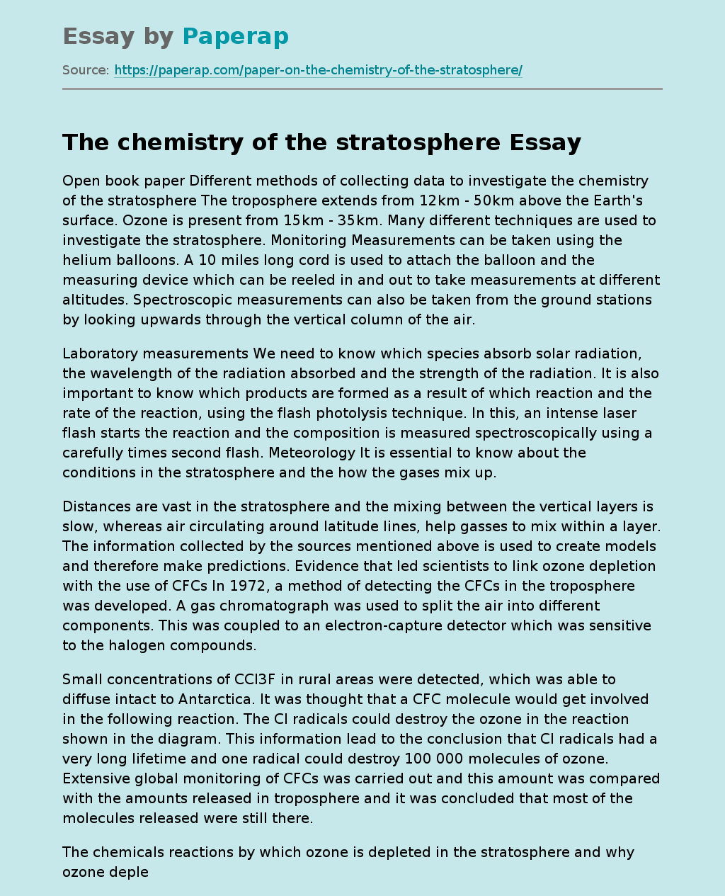 Different Methods Of Collecting Data To Investigate The Chemistry Of The Stratosphere