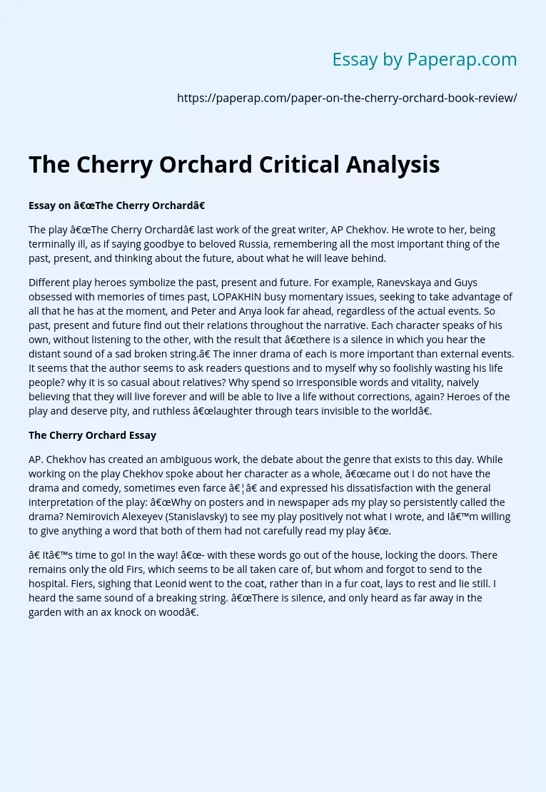 The Cherry Orchard Critical Analysis