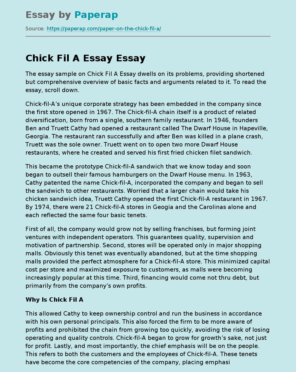 Chick Fil A Essay