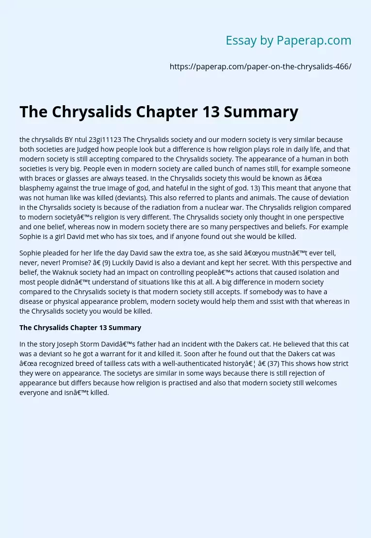 The Chrysalids Chapter 13 Summary