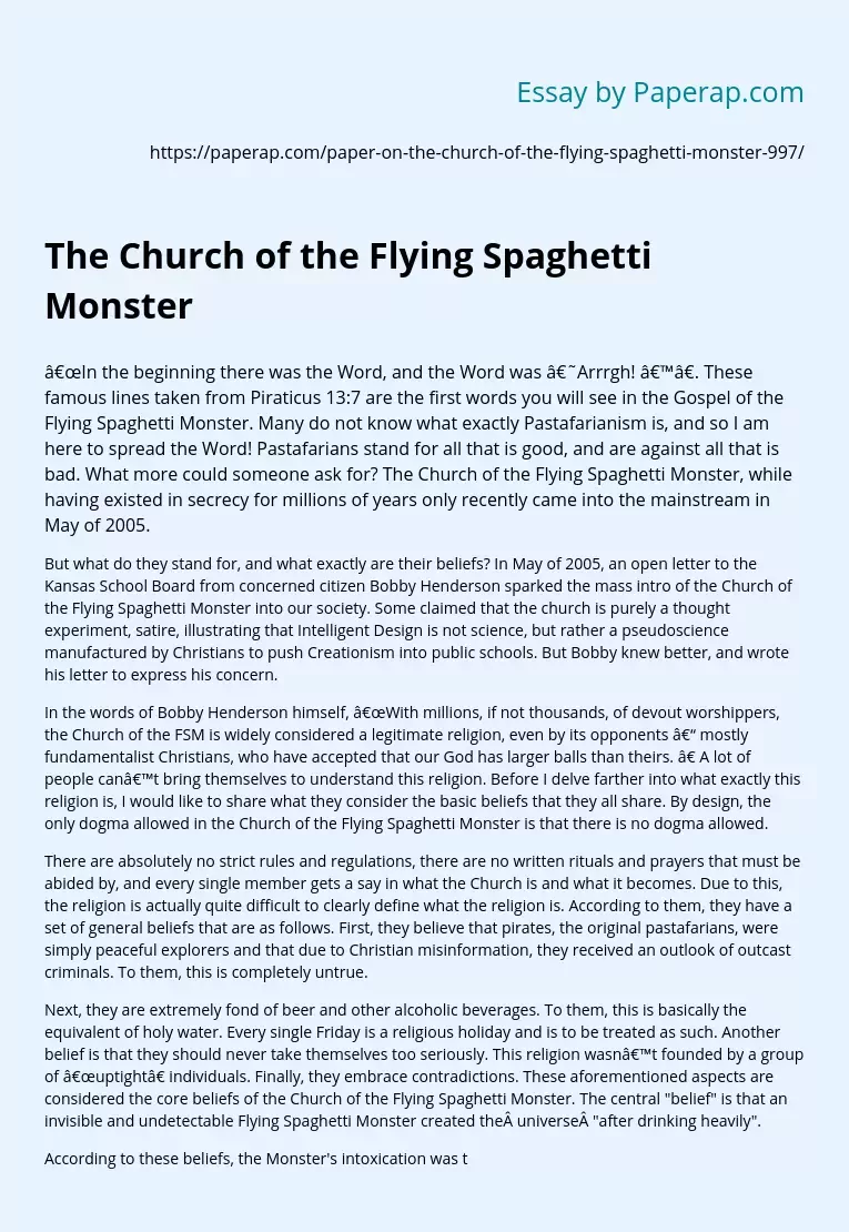 The Church of the Flying Spaghetti Monster