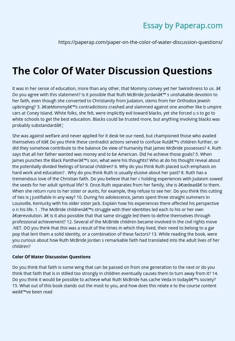 The Color Of Water Discussion Questions