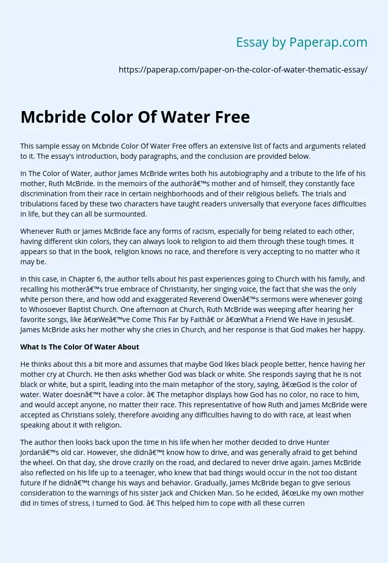 Mcbride Color Of Water Free