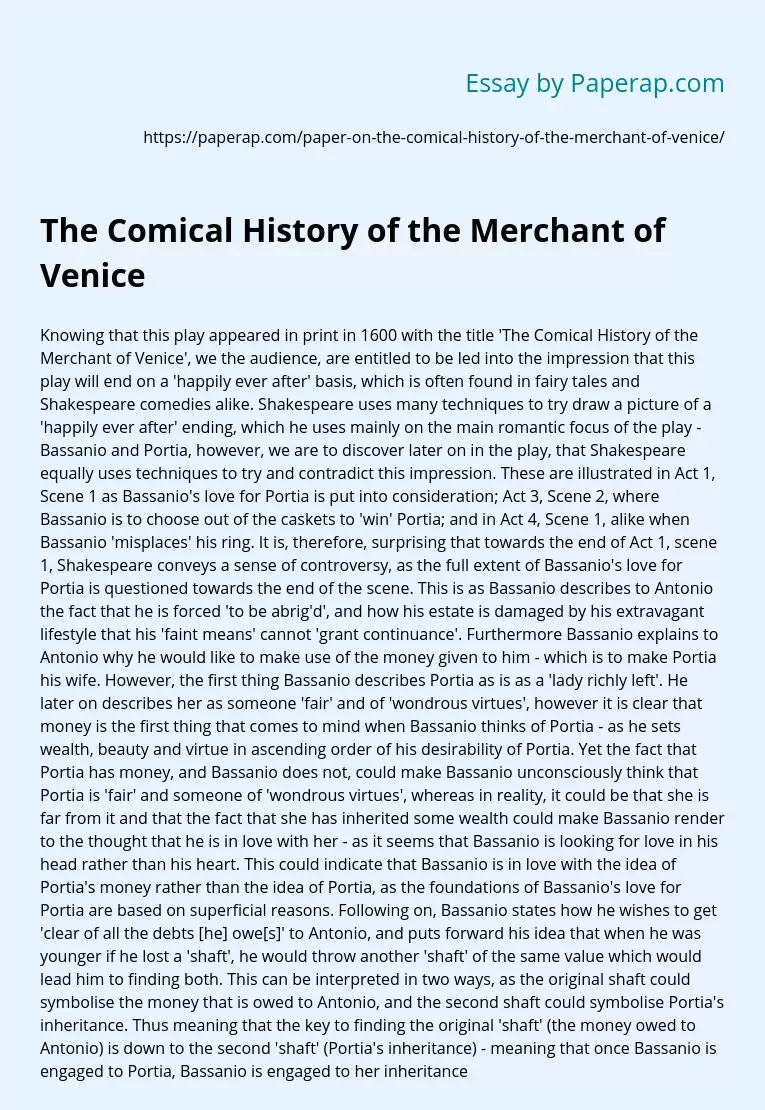 The Comical History of the Merchant of Venice