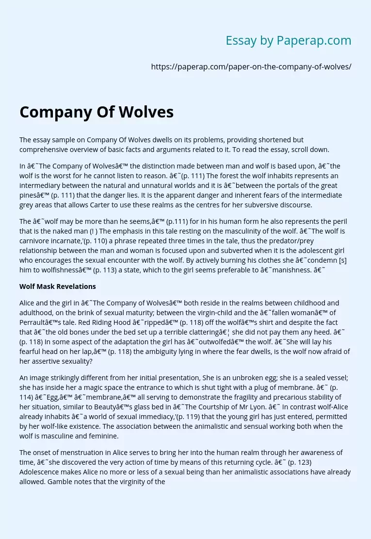 Company Of Wolves Free Essay Example