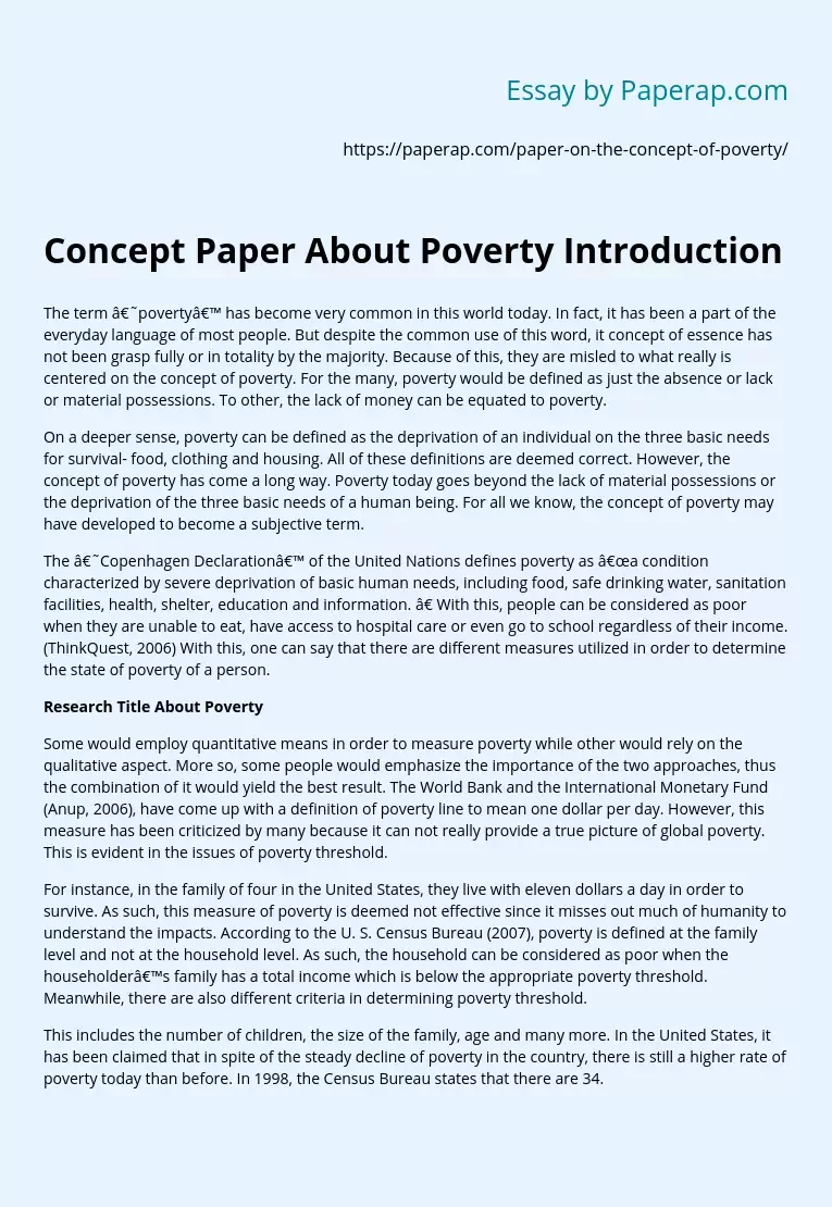Реферат: Poverty Essay Research Paper Poverty in the