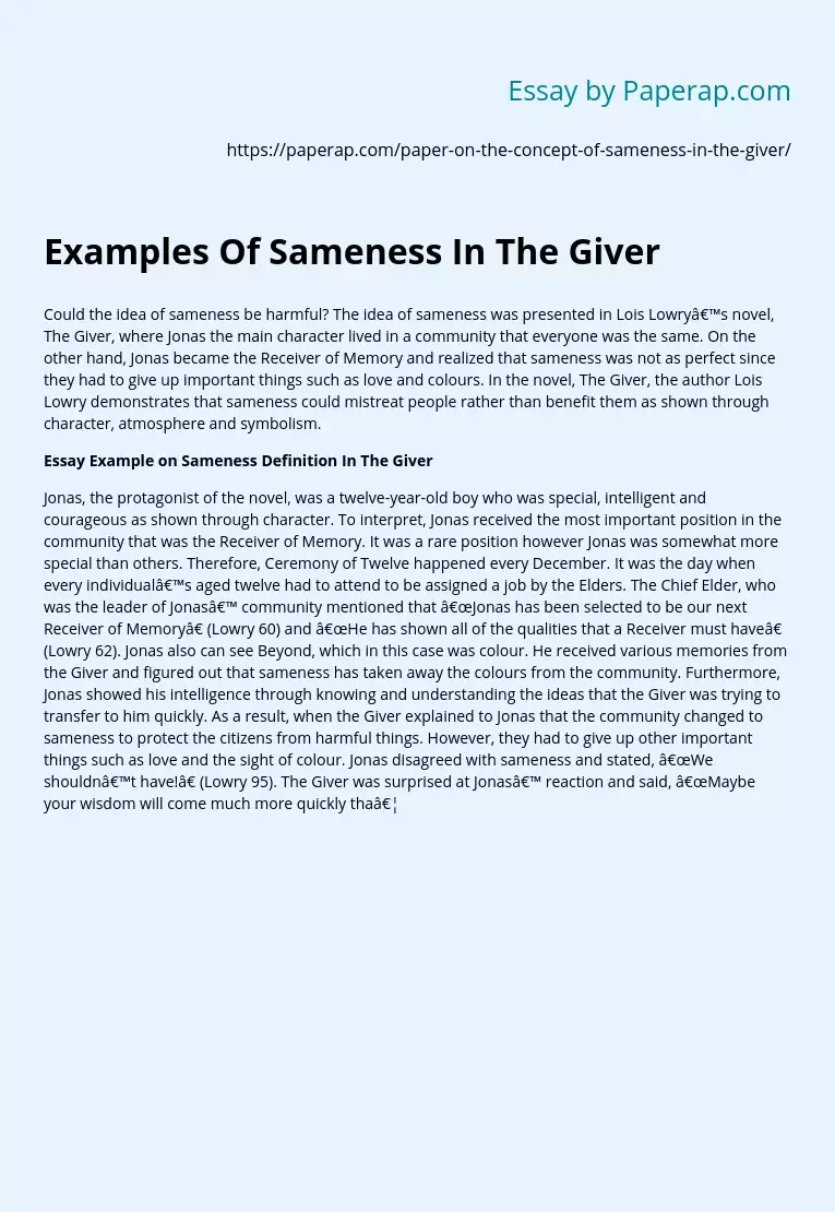 Examples Of Sameness In The Giver