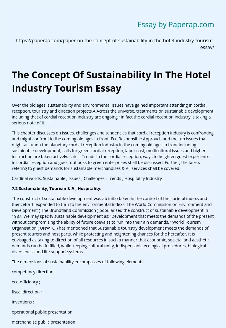 The Concept Of Sustainability In The Hotel Industry Tourism Essay
