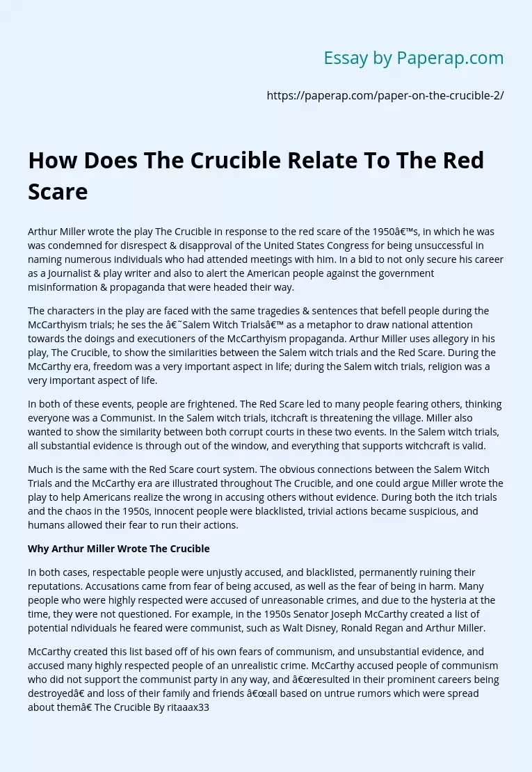 How Does The Crucible Relate To The Red Scare