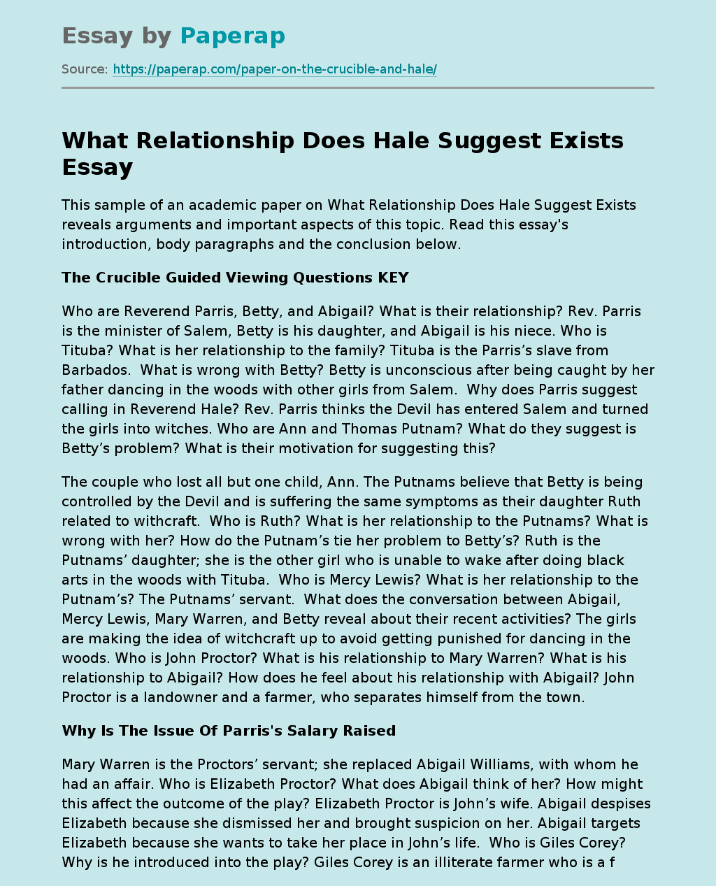 What Relationship Does Hale Suggest Exists