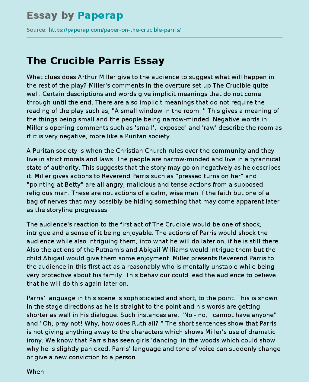 the crucible reverend parris essay