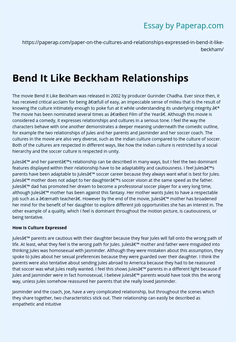 Bend It Like Beckham Relationships