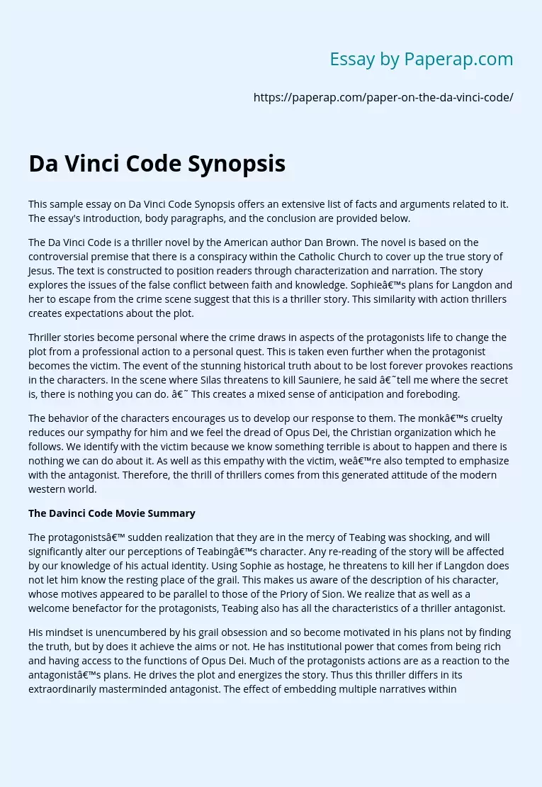 Da Vinci Code Synopsis