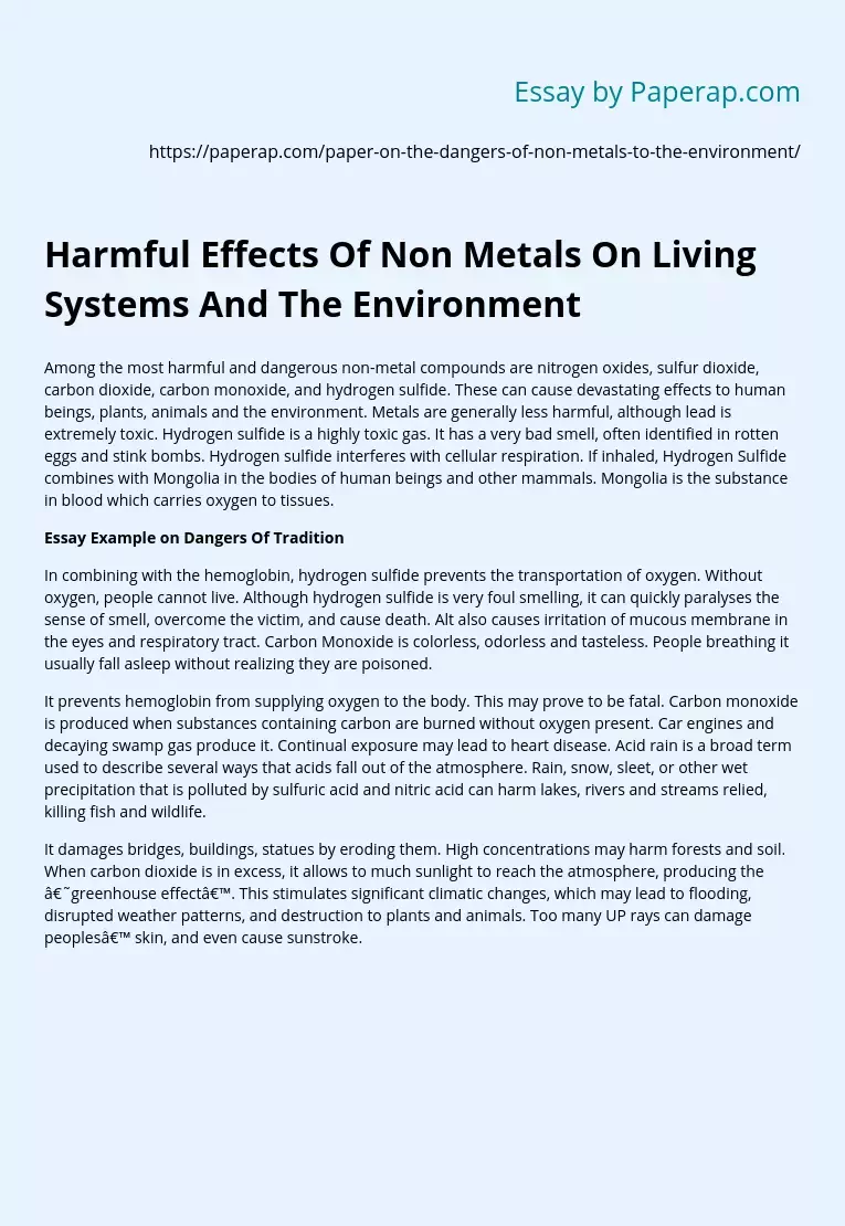 Harmful Effects Of Non Metals On Living Systems And The Environment