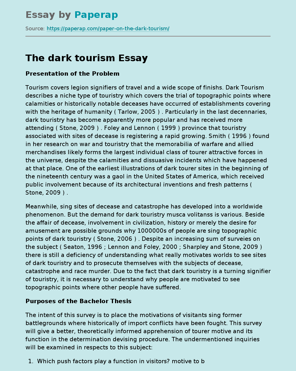 what is dark tourism essay