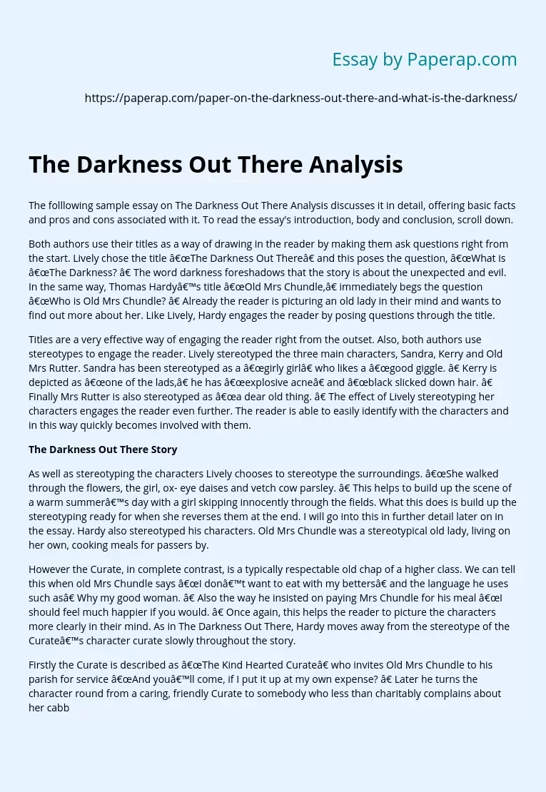 The Darkness Out There Analysis