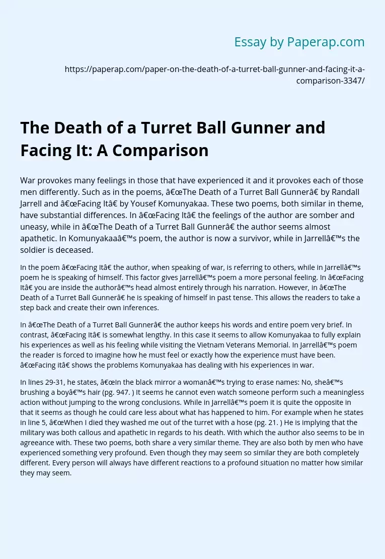 The Death of a Turret Ball Gunner and Facing It: A Comparison