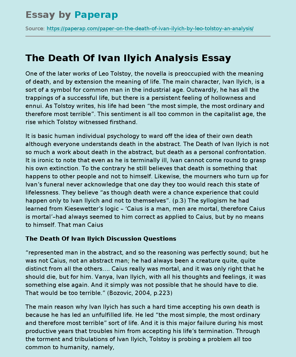 The Death Of Ivan Ilyich Analysis