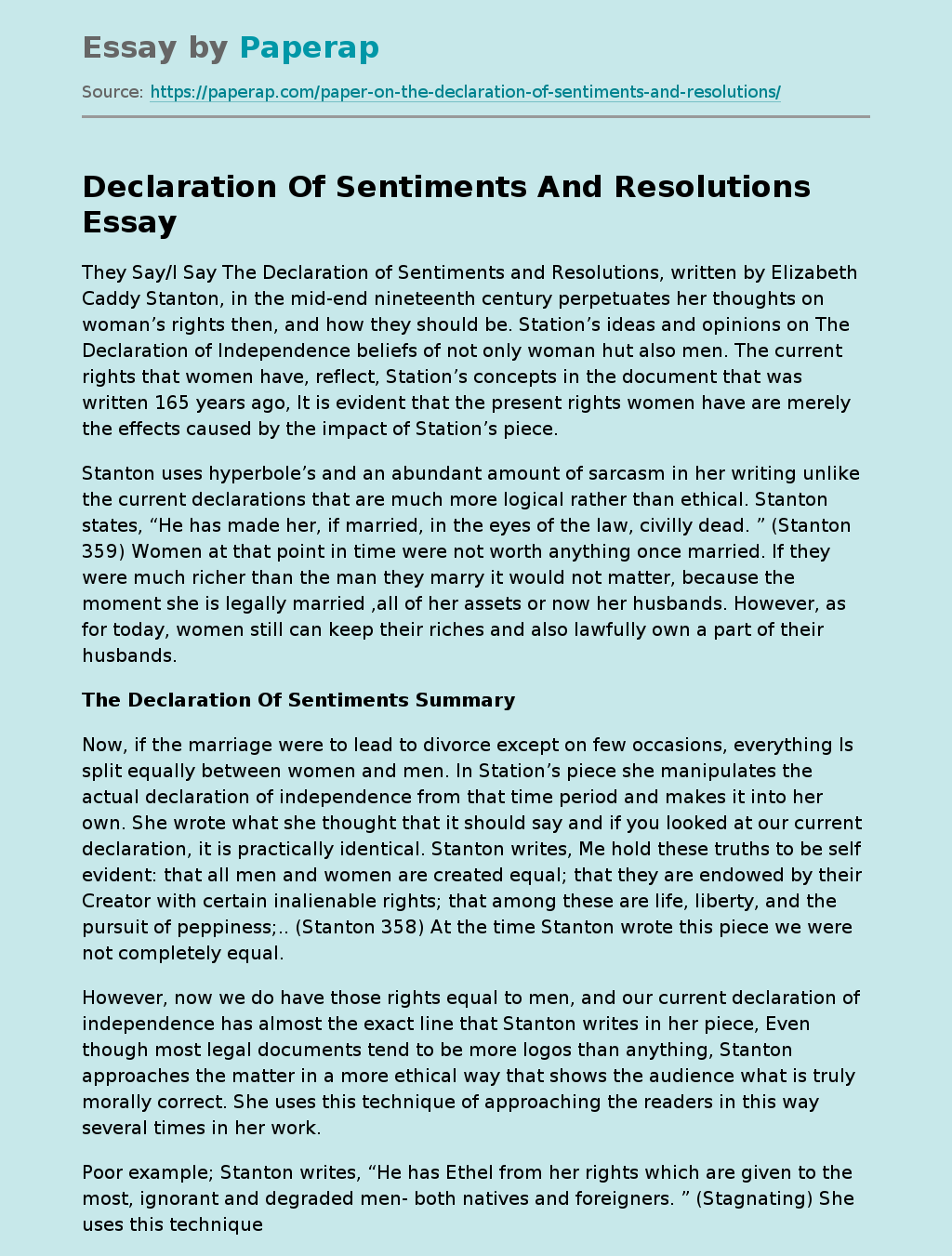 Declaration Of Sentiments And Resolutions