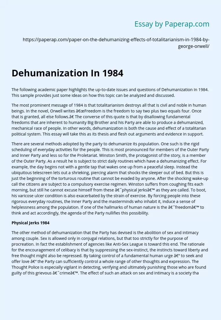 Dehumanization In 1984