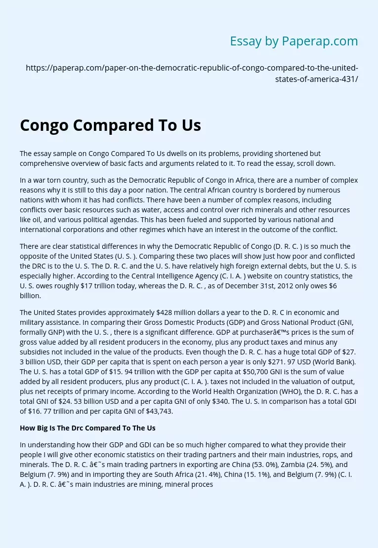 Congo Compared To Us
