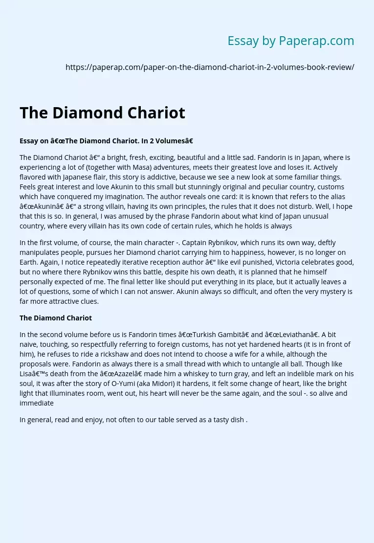 The Diamond Chariot. In 2 Volumes”